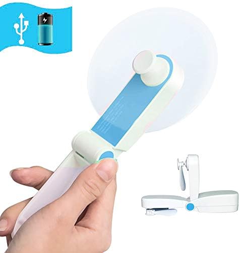TemwJa Mini Handheld Personal USB Fans, Small Portable Pocket Little Foldable Fan for Home Office Hiking Travelling, USB Rechargeable, Two Modes, Soft TPE Material, Blue
