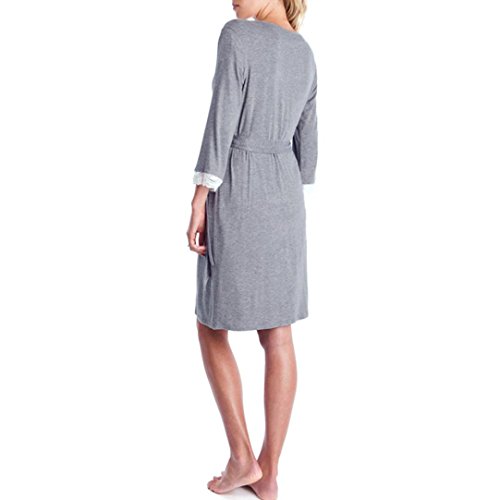 TiTCool Women's Maternity Nursing Clothes Breastfeeding Dress Lace V Neck Waist Adjustable Belt (XL, Dark Gray | Long Sleeve) - Thumbnail 2