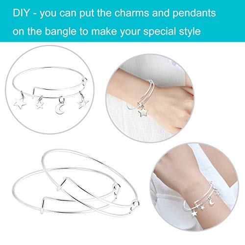 SAYAYA 50 Pieces Expandable Bangle Blank Bangle Bracelets Adjustable Bracelets for Jewelry Making (Silver) - Thumbnail 3