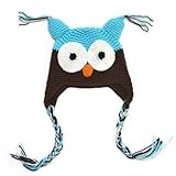 LOCOMO Baby Knit Beanie Crochet Hoot Owl Hat Cap Ear Flap Blue Brown FBA003BLU