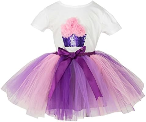 MOLFROA Girls Colorful Layered Dance Outdoor Rainbow Tutu Skirt and Sequins T Shirt Skirt Set