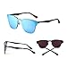 JIM HALO Rimless Mirrored Sunglasses Women Men One Piece Horned Rimmed Glasses (Black Frame/Mirror Blue Lens)
