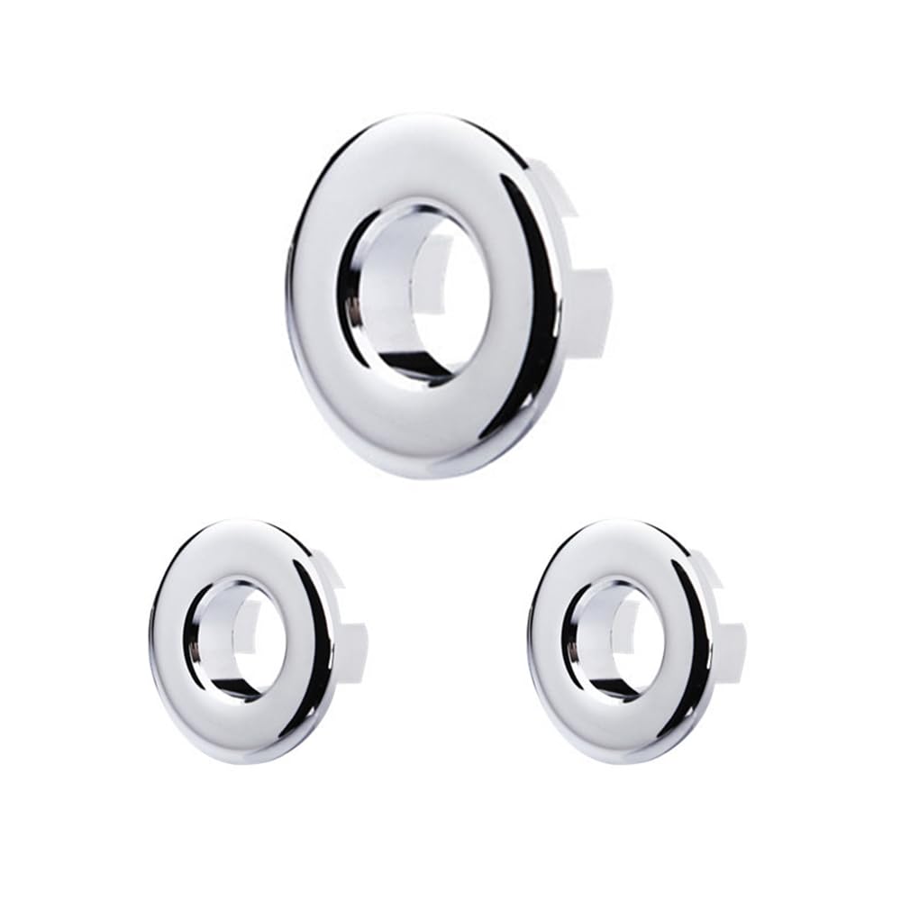 3 Pcs Sink Overflow Caps, Copper Round Basin Hole Cover, Drain Sink Overflow Ring for Kitchen, Hand Basins (Bright Silver)