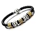 COOLSTEELANDBEYOND Mens Genuine Black Braided Leather Bangle Bracelet with Stainless Steel Bead String and Magnetic Clasp