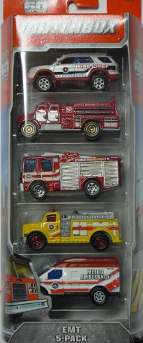 Matchbox 2013 EMT 5-Pack 2012 Ford Explorer Interceptor / International Pumper / Dennis Sabre Fire Engine / Highway Pumper / Ambulance
