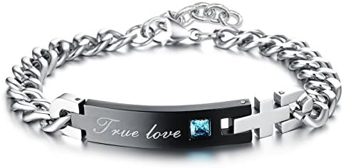 YITAO Titanium Steel CZ Crystal "True love" Couple Matching Bracelets for Men Promise Jewelry - Black Gun Plated