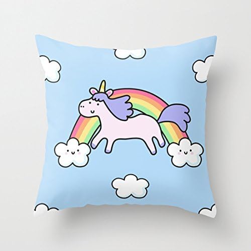 Proven Cute Unicorn and Rainbow Decorative Pillow Case 18 x 18 inch