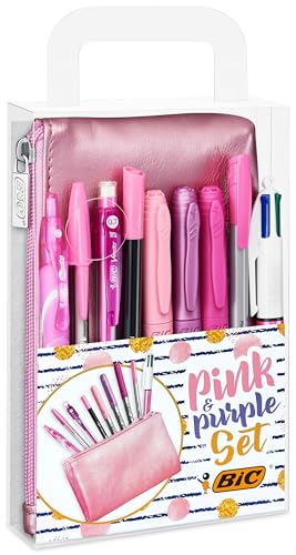 BIC Stifte Set: 2 Kugelschreiber, 1 Federmaeppchen, 1 Fineliner, 2 Bleistifte, 1 Tintenroller und 3 Permanent Marker, Ideal fuer Schultuete, Schulanfang und Einschulung