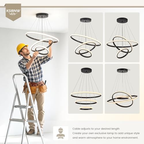KSIBNW Chandelier LED Chandelier, Modern Chandelier Living Room Dimmable 2700K-6500K Pendant Lamp with Remote Control & APP Control 3 Rings White Hanging Lights Adjustable