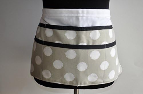 Teacher apron in tan with white polka dots