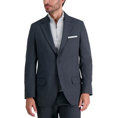 Haggar Men’s JMH Premium Stretch Tailored Fit Suit Separate Pants, Charcoal Windowpane-Jacket, 44 Short
