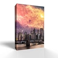 Canvas Wall Art Gorgeous City Under Space Canvas Prints Home Artwork Decoration for Living Room,Bedroom - 12x18 inches