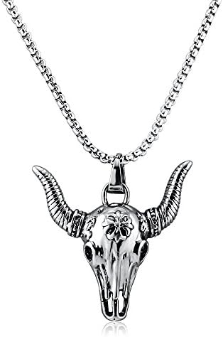 YEYULIN Cool Skull Alloy Necklace for Men Wolf Teeth Star Pendant Necklace (skull bull devil)