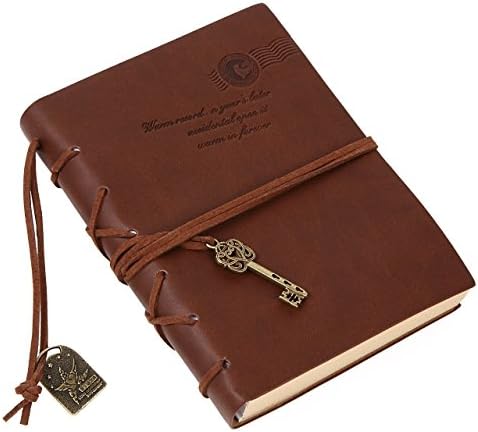 Kingdommax Diary Journal notebook,Vintage Key Leather Cover Loose Key Blank Notebook Journal Diary Gift (coffee)