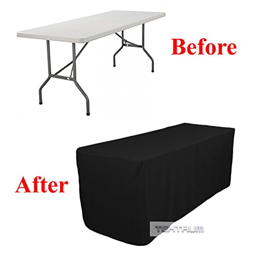 TEKTRUM 6-Feet Long Fitted Table DJ Jacket Cover for Trade Show - Thick/Heavy Duty/Durable Fabric - Black Color (TD-JKT-BLK-6FT)