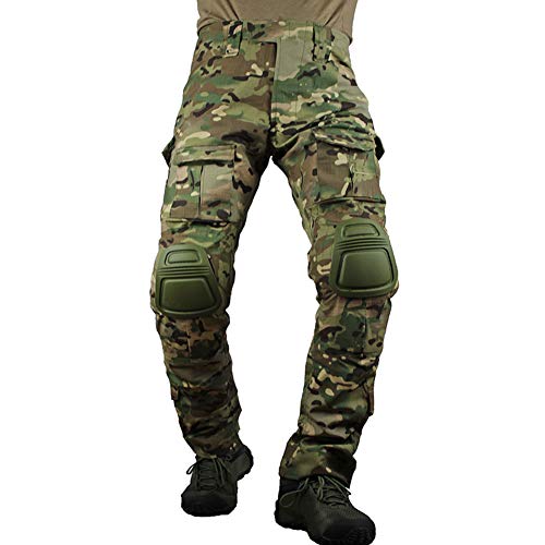zuoxiangru Men's Multicam Tactical Pants Multi-Pockets Military Camo Outdoor Airsoft Combat Hunting Pants with Knee Pads (CP, US M=Tag 34)