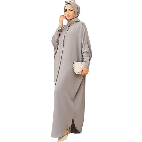 Muslim Dresses for Women Abaya Button Down Henley Shirt Prayer Dress  Batwing Long Sleeve Middle East Arabian Robe Dubai Islamic Ladies  Conservative ...