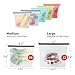 Silicone Storage Bag - Reusable Kitchen, Travel, Sous Vide Food Prep Containers - Airtight, Space-Saver, Smell and Leak Proof Bags - 3 1.5L Large: Clear, 4 1L Medium: Green, Red, Blue, White