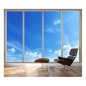 Wall26 - Large Wall Mural - Clear Blue Sky Seen Through Sliding Glass Doors | 3D Visual Effect Self-Adhesive Vinyl Wallpaper/Removable Modern Decorating Wall Art - 66"x96"