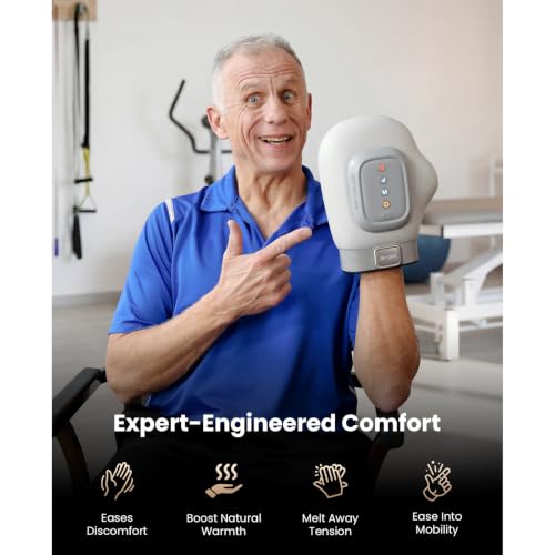 BOB AND BRAD Hand Massager with Compression and Heat, Cordless Electric Finger and Palm Massager 5 Intensity, Long Battery Life, Gift for Men and Women