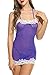 Sweetnight Women's Sexy Lace Floral Lingerie Chemise Halter Backless Mesh Babydoll Mini Dress with G-String Sleep