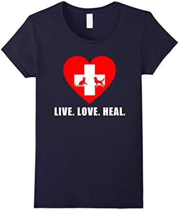 Womens Live Love Heal Vet Tech Heart T Shirt Medium Navy