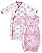Cambria Baby 100% Organic Kimono Gowns. Side Snaps with Built in Mitts. (0-3 Months, Pink Floral Arrows and Hearts)