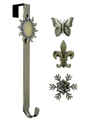 UPC 667233020528, Adjustable Length Wreath Hanger with Interchangeable Icons (4 WREATH HANGERS IN 1) (Antique Brass--Sun/Snowflake/Butterfly/Fleur de lis)