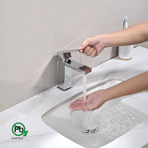 Single Lever Chrome Basin Tap Mixer Tap for Bathroom with Spout Height of 110 mm with Anti-Limescale Aerator and Ceramic Cartridge, Modern Design, Lead-Free