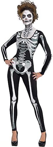 KDSANSO Women's Spandex Printed Glow-In-The-Dark Skeleton Catsuit,Black L