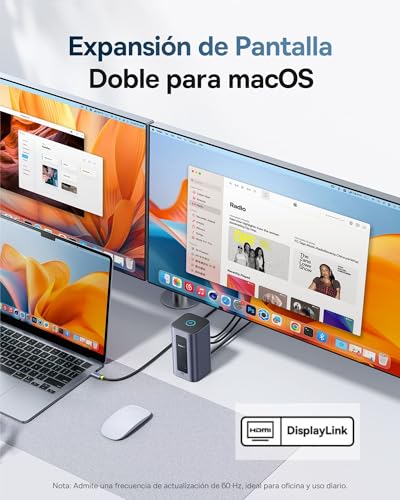 Baseus Nomos Air Mac 12 in 1 Displaylink Docking Station, 2 Monitor Extension Docking Station for macOS, 2K HDMI/DP, 10Gbps USB-A/C, 100W PD, Gigabit Ethernet, DisplayLink Driver Required