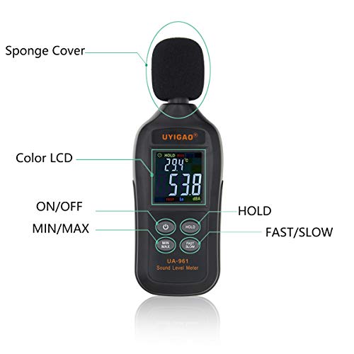 Sound Level Meter Digital Audio Decibel Meter Noise Level Meter Sound Monitor dB Meter Noise Tester Measuring 35 to 135 dBA MAX Data Hold with Color LCD Display