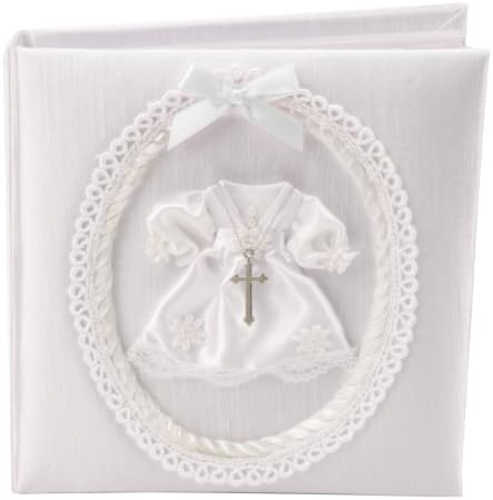 White Fabric Girls Christening Day Photo Album with 3D outfit & Cross