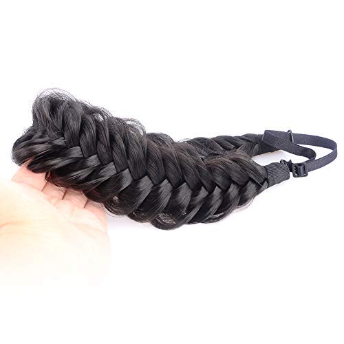 BOBIYA - 2-Strand Wide Braided Synthetic Hair Headband, Classic Natural Thick Braid for Women & Girls (Natural Black)