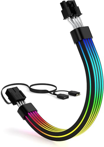 RGB PCIe Extension Cable with 8-Pin, ARGB GPU Power Cable with Addressable LEDs, 5V 3-Pin Connector for RTX 3060/4060/4070 & RX 6600/580, PC Case Lighting Accessory(Black, 34.5cm Length)