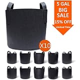 Gardzen 10-Pack 5 Gallon Grow Bags, Aeration Fabric Pots with Handles