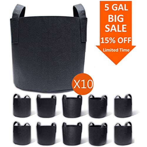 Gardzen 10-Pack 5 Gallon Grow Bags, Aeration Fabric Pots with Handles