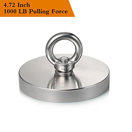 Wukong 1000LBS Pulling Force(453KG) Magnetic Grade N52 Round Neodymium Magnet with Eyebolt and Countersunk Hole Diameter 4.72INCH(120mm) Great for Magnetic Fishing-The Largest Magnet On Amazon