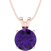 Clara Pucci 14K Rose Gold Plated Solitaire 16" Box-Chain Necklace - Sterling Silver 2ct Round Cut Amethyst Pendant