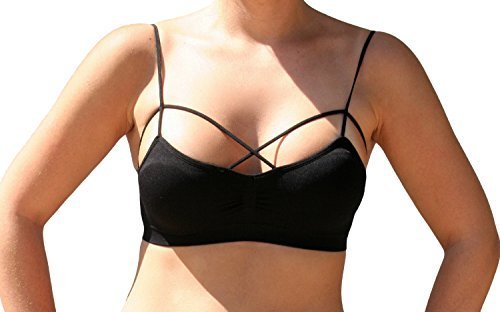 Anemone Sexy Criss-Cross Strappy Front Design Bra Top (O/S, Black Wy9314)