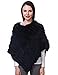 Ferand Ladies Genuine Knitted Rabbit Fur Poncho Cape Shawl for Women, Black