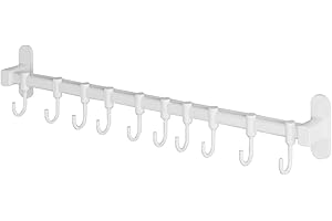 Sunicon Kitchen Utensil Hanger, 23.62inAluminum Adhesive Utensil Holder Wall Mount Kitchen Rack Rail with 10 Hooks, Space Sav