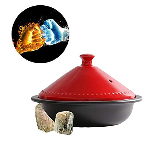 CCSU-Moroccan-Tagine-Pot-with-Red-LidCeramic-Casserole-Steamer-Braiser-Pan-Healthy-Saucepan-Earthen-Pot-for-Braising-Slow-Cooking-Black-073quart