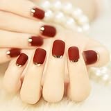 24PCS Matte with Metallic French Acrylic False Fake Full Nail Tip Art Burgundy