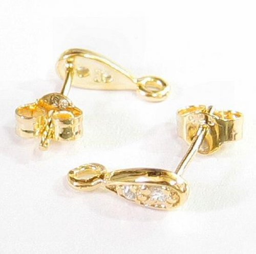 Dreambell 1 Pair 14k Gold on .925 Sterling Silver Teardrop Cz Crystal Stud Earring Loop Post / Findings / Yellow Gold