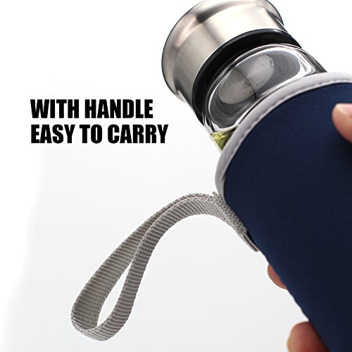 TOPOKO 18.5 Oz Glass Tea Infuser Travel Mug with Strainer and Nylon Sleeve. Borosilicate Glass Bottle for Loose Leaf Tea, Cold Brew Coffee, Fruit. Tea Cup with Stainless Steel Mesh Filter. (Blue) - Thumbnail 7