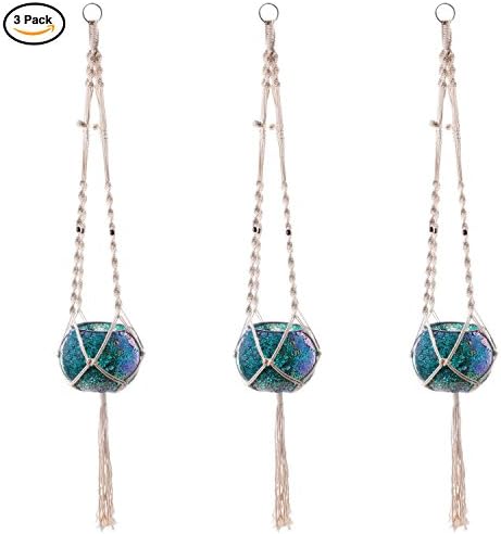 Macrame Plant Hangers Hanging Planters - Handmade 100 Percent Cotton Rope - 50 Inches Long 4 Legs - for Outdoor Indoor - for Pots Up To 10 Inches Diameter (3 Pack) - Plant and Pot Not Included