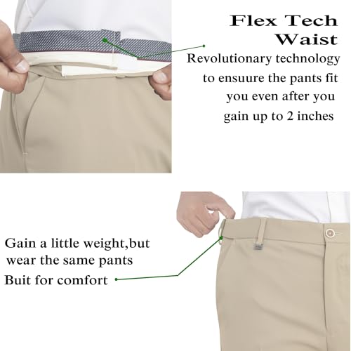 SaintX Men's Stretchable Formal Pants | Classic Flat Front Slant Pocket Trousers (Slim Fit) No Pleat Design | Office Or Party | Fasion Autoflex Waistband Trouser (SAINTR07_Noble Khaki_38), Mid Rise 4