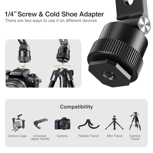 elitehood Magnetic Phone Tripod Mount for Magsafe, Aluminum iPhone Tripod Mount Adapter with 1/4” Screw, Cold Shoe Phone Mount for Camera, iPhone 16/15/14/13 Series