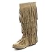 Refresh JOLIN-02 Women's Fringe Moccasin Flat Heel Zipper Under Knee High Boots